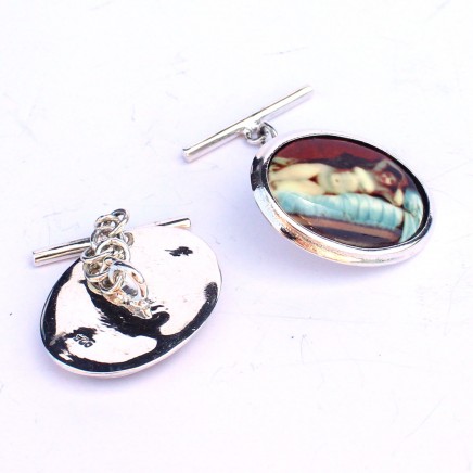 Photo of Solid Silver Enamel Nude Lady Cufflinks