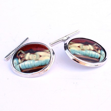 Photo of Solid Silver Enamel Nude Lady Cufflinks