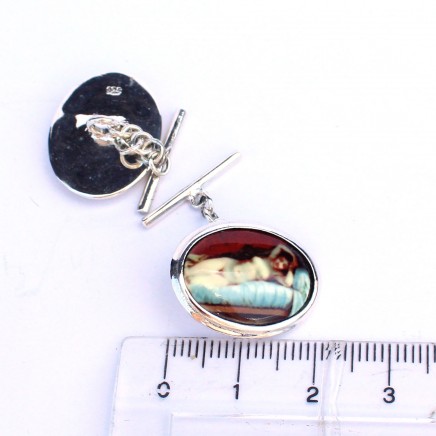 Photo of Solid Silver Enamel Nude Lady Cufflinks