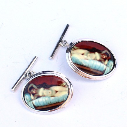 Photo of Solid Silver Enamel Nude Lady Cufflinks
