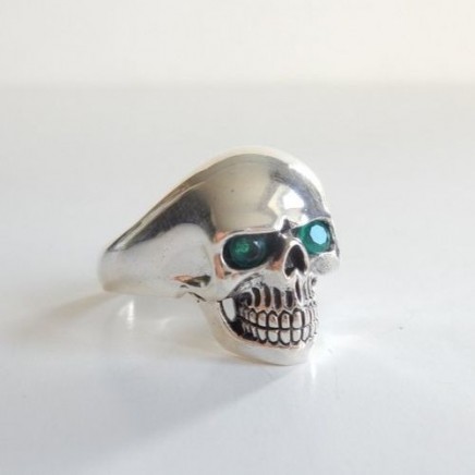 Photo of Solid Silver Green Skull Ring