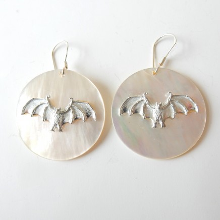 Photo of Solid Silver Pearl Bat Disc Earrings