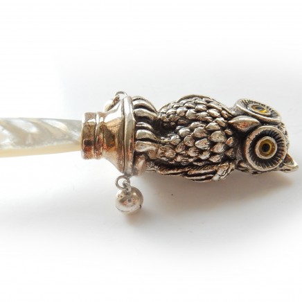 Photo of Solid Silver Pearl Owl Baby Rattle Christening Gift