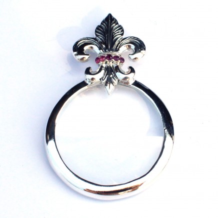 Photo of Solid Silver Ruby Fleur di Lis Optical Loupe Glass Pendant
