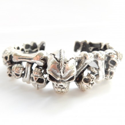 Photo of Solid Silver Skull Skeleton Bracelet Bangle Cuff Fine Skull Jewelery
