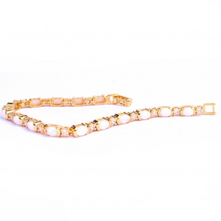 Photo of Sterling Silver 18ct Goldplated Opal & CZ Tennis Bracelet
