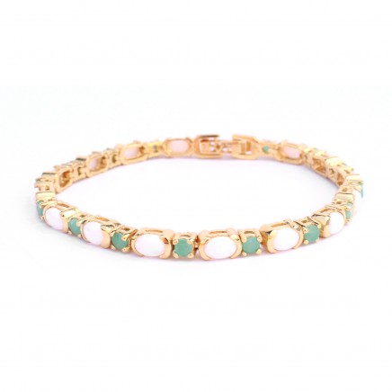 Photo of Sterling Silver 18ct Goldplated Opal & Emerald Tennis Bracelet