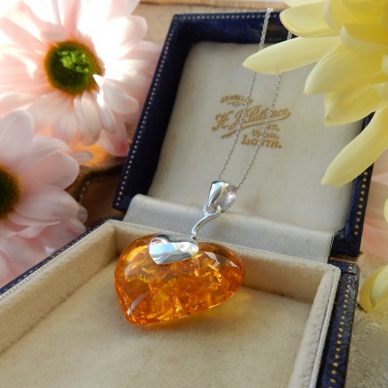 Photo of Sterling Silver Amber Heart Drop Necklace