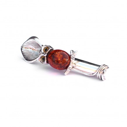 Photo of Sterling Silver Amber Owl Boutonnière Lapel Pin Posy Holder