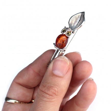 Photo of Sterling Silver Amber Owl Boutonnière Lapel Pin Posy Holder