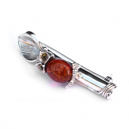 Photo of Sterling Silver Amber Owl Boutonnière Lapel Pin Posy Holder