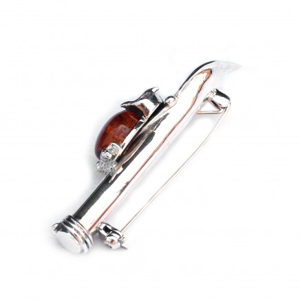 Photo of Sterling Silver Amber Owl Boutonnière Lapel Pin Posy Holder