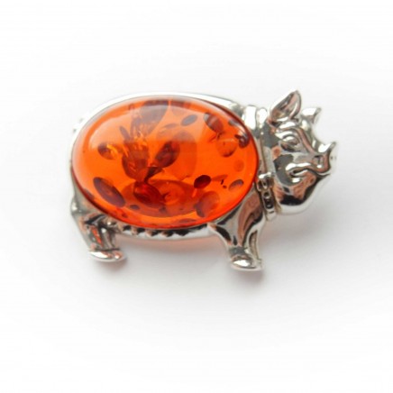 Photo of Sterling Silver Amber Pig Piggy Brooch