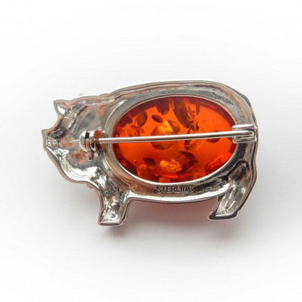 Photo of Sterling Silver Amber Pig Piggy Brooch
