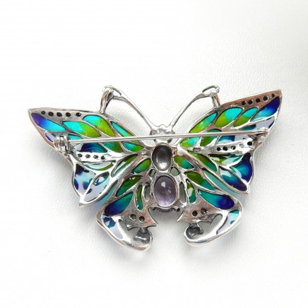 Photo of Sterling Silver Amethyst Glass Butterfly Plique a Jour Enamel Brooch