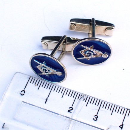 Photo of Sterling Silver Blue Enamel Masonic Cufflinks