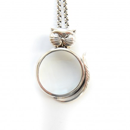 Photo of Sterling Silver Cat Loupe Magnifying Glass Pendant & Long Chain