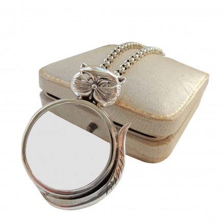 Photo of Sterling Silver Cat Loupe Magnifying Glass Pendant & Long Chain