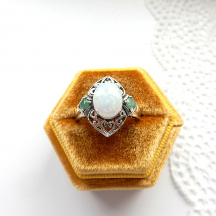 Photo of Sterling Silver Celtic Emerald Opal Ring US Size 8 May Birthstone