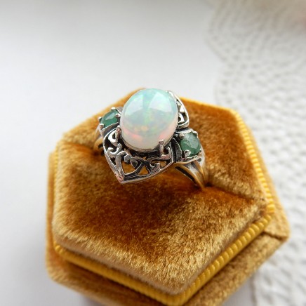 Photo of Sterling Silver Celtic Emerald Opal Ring US Size 8 May Birthstone