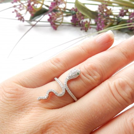 Photo of Sterling Silver Cubic Zirconia Snake Ring Delicate Jewelery Size 7.5