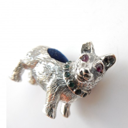 Photo of Sterling Silver Emerald Ruby Dog Pin Cushion Haberdashery Thimble