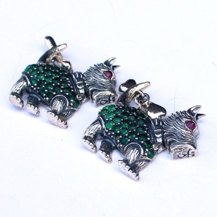 Photo of Sterling Silver Emerald Scottie Dog and Bone Cufflinks