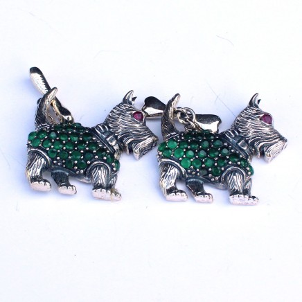 Photo of Sterling Silver Emerald Scottie Dog and Bone Cufflinks