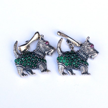 Photo of Sterling Silver Emerald Scottie Dog and Bone Cufflinks