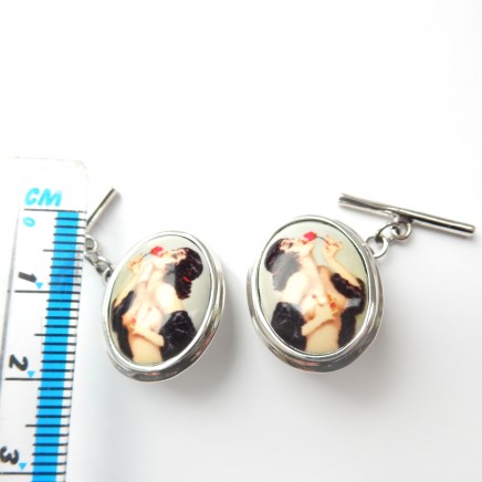 Photo of Sterling Silver Enamel Pin Up Girl Erotic Cufflinks Mens Jewelry