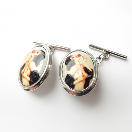 Photo of Sterling Silver Enamel Pin Up Girl Erotic Cufflinks Mens Jewelry