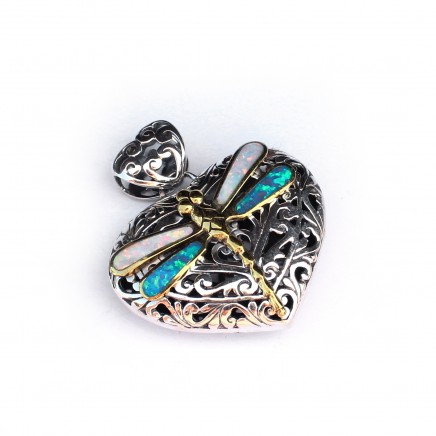 Photo of Sterling Silver Filigree Opal Dragonfly Pendant