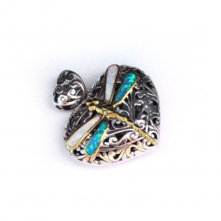 Photo of Sterling Silver Filigree Opal Dragonfly Pendant