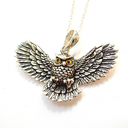 Photo of Sterling Silver Flying Owl Necklace Pendant