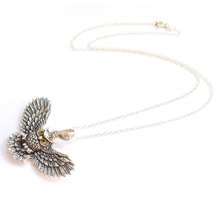 Photo of Sterling Silver Flying Owl Necklace Pendant