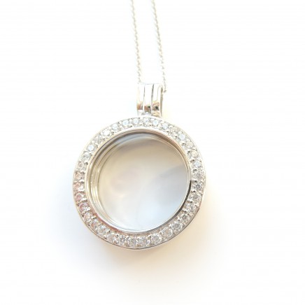 Photo of Sterling Silver Glass Photo Locket Necklace & Matching Chain