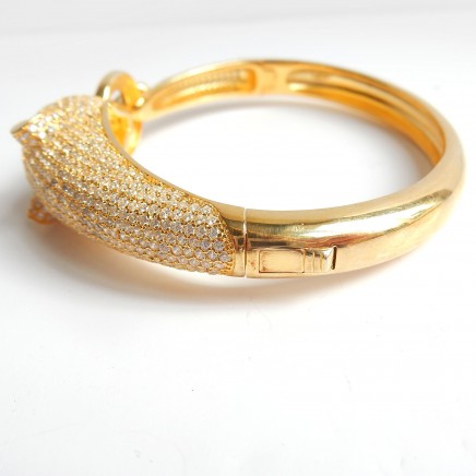 Photo of Sterling Silver Gold Panthere Wild Cat Cuff Bracelet