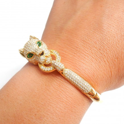 Photo of Sterling Silver Gold Panthere Wild Cat Cuff Bracelet
