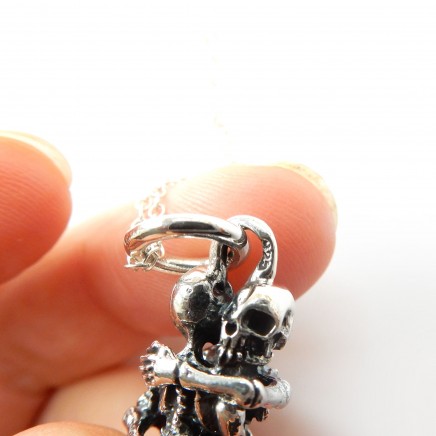 Photo of Sterling Silver Gothic Skeleton Skull Lovers Pendant 