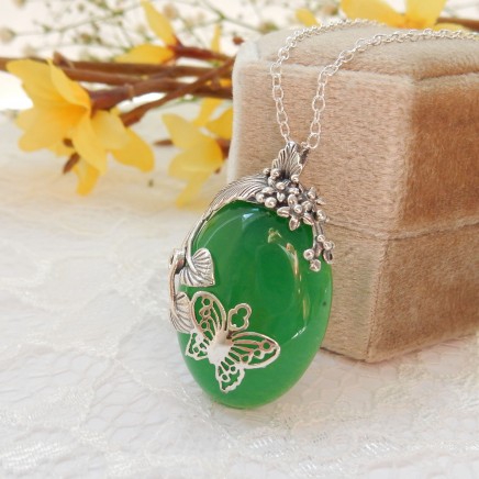 Photo of Sterling Silver Jade Butterfly Leaf Pendant Necklace