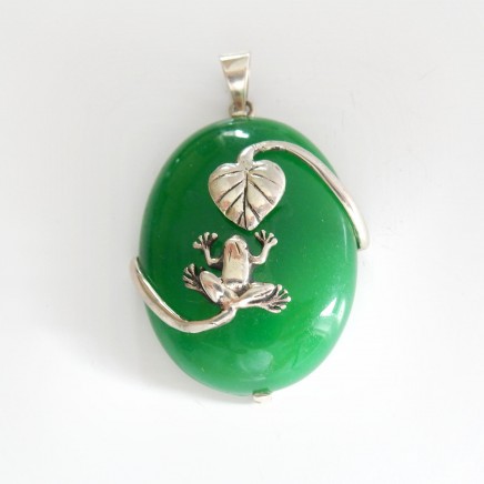 Photo of Sterling Silver Jade Frog & Leaf Pendant