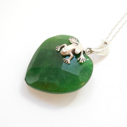 Photo of Sterling Silver Jade Frog Leaf Heart Pendant Necklace