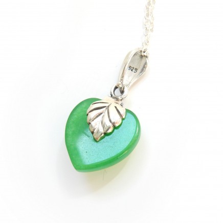Photo of Sterling Silver Jade Frog Leaf Pendant Necklace