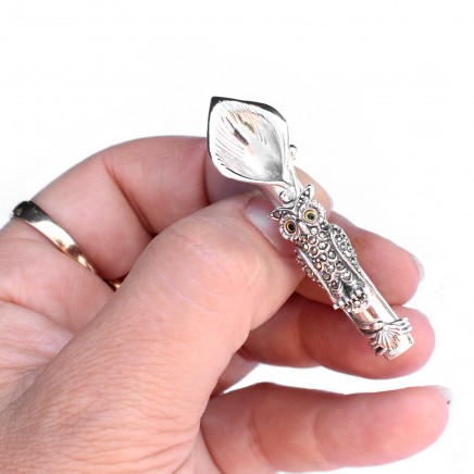 Photo of Sterling Silver Marcasite Owl Boutonnière Lapel Pin Posy Holder