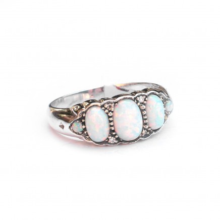 Photo of Sterling Silver Opal & Diamond Trilogy Ring
