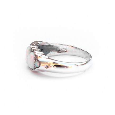 Photo of Sterling Silver Opal & Diamond Trilogy Ring