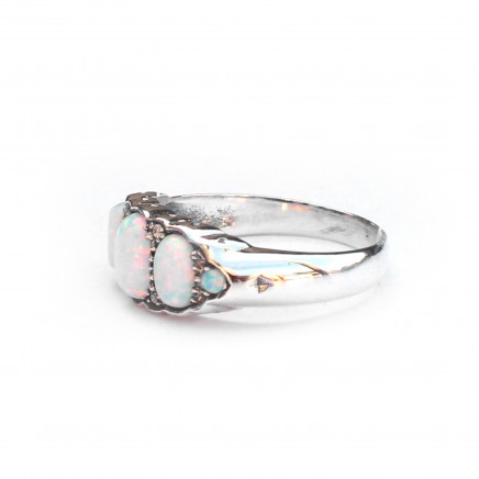 Photo of Sterling Silver Opal & Diamond Trilogy Ring