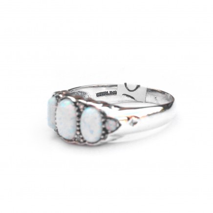 Photo of Sterling Silver Opal & Diamond Trilogy Ring