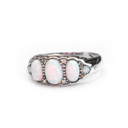 Photo of Sterling Silver Opal & Diamond Trilogy Ring