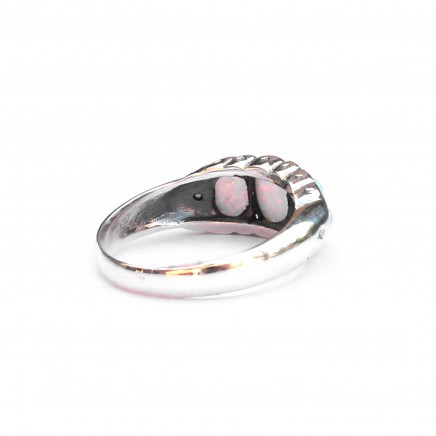 Photo of Sterling Silver Opal & Diamond Trilogy Ring